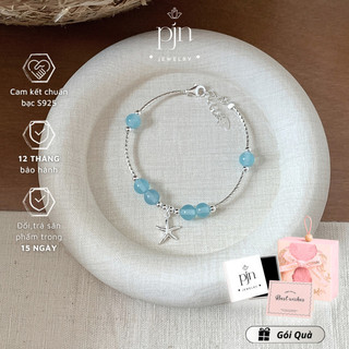 Lắc Tay Bạc S925 Đính Đá Xanh Dương Charm Sao Biển Dễ Thương Cho Mùa Hè