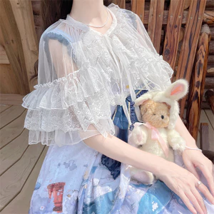 ☘️Phong cách Lolita Áo choàng lót mỏng Gothic Thiết Kế Sense Niche Cardigan Chống Nắng Áo Khoác Eo Áo Choàng Áo OP Đầm Ren Lưới Siêu Cổ Tích Bên Ngoài Phù Hợp Với Nữ