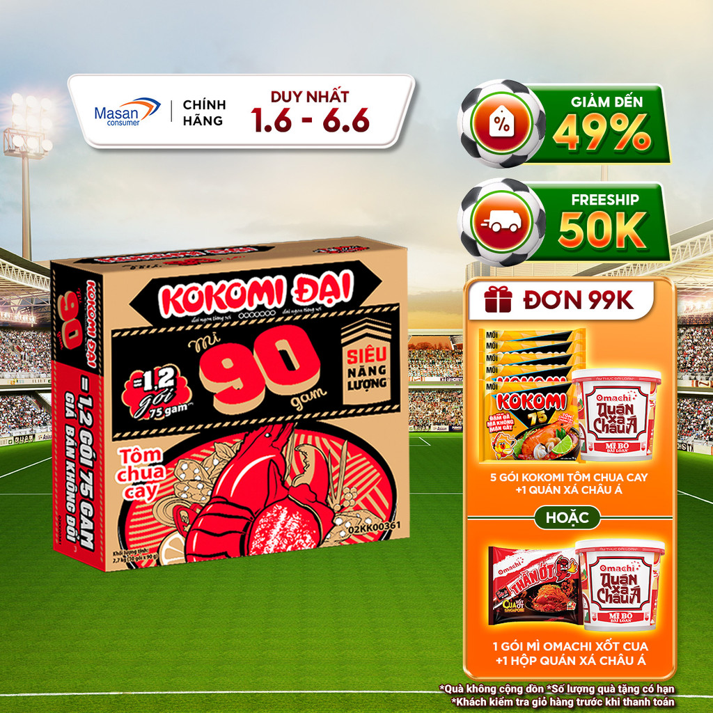[Chọn vị] Mì Kokomi Đại 90 - Thùng 30 Gói x 90g (Bao bì có thể thay đổi theo đợt nhập hàng)