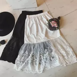 PYCOU Nữ Váy Nửa, Dài Đến Đầu Gối Tự Nhiên Eo Chữ a Họa Tiết Hoa, Váy Đế Ren Co Giãn Thông Thường Nữ Petticoat
