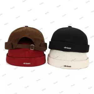 Mũ Docker PYCOU, Mũ da dưa Hip Hop có thể điều chỉnh, Mũ chống nắng thêu chữ thời trang không vành màu trơn Xuân hè