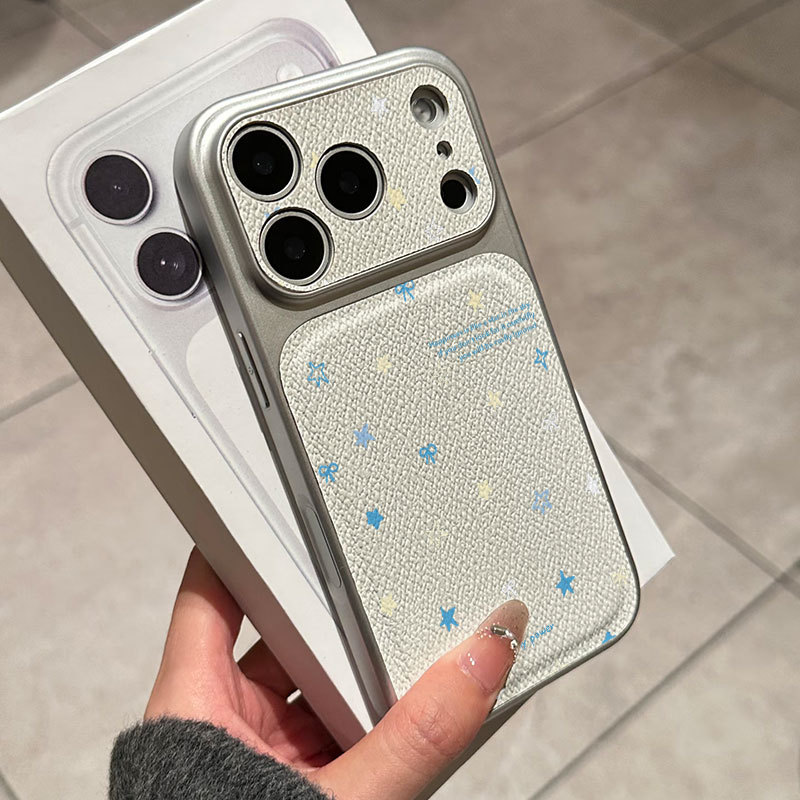 Ốp lưng iPhone họa tiết da mạ nơ họa tiết ngôi sao iPhone 17 16 15 14 13 12 11 Pro Max Plus Max