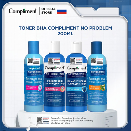 Toner BHA Compliment No Problem làm sạch sâu, kiềm dầu, giảm mụn, mờ thâm - 200ml