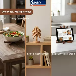 MAKY 3 CÁI Tấm lót bằng gỗ nguyên khối hình cây Thảm ăn cách nhiệt để trang trí nhà bếp và tiệc tùng VN