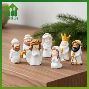Bức tượng nhỏ bằng nhựa ngọt ngào, Đồ trang trí nhà búp bê DIY, Tác phẩm điêu khắc gia đình thiêng liêng vẽ tay hoạt hình, Đồ trang trí bằng nhựa để bàn Mini n
