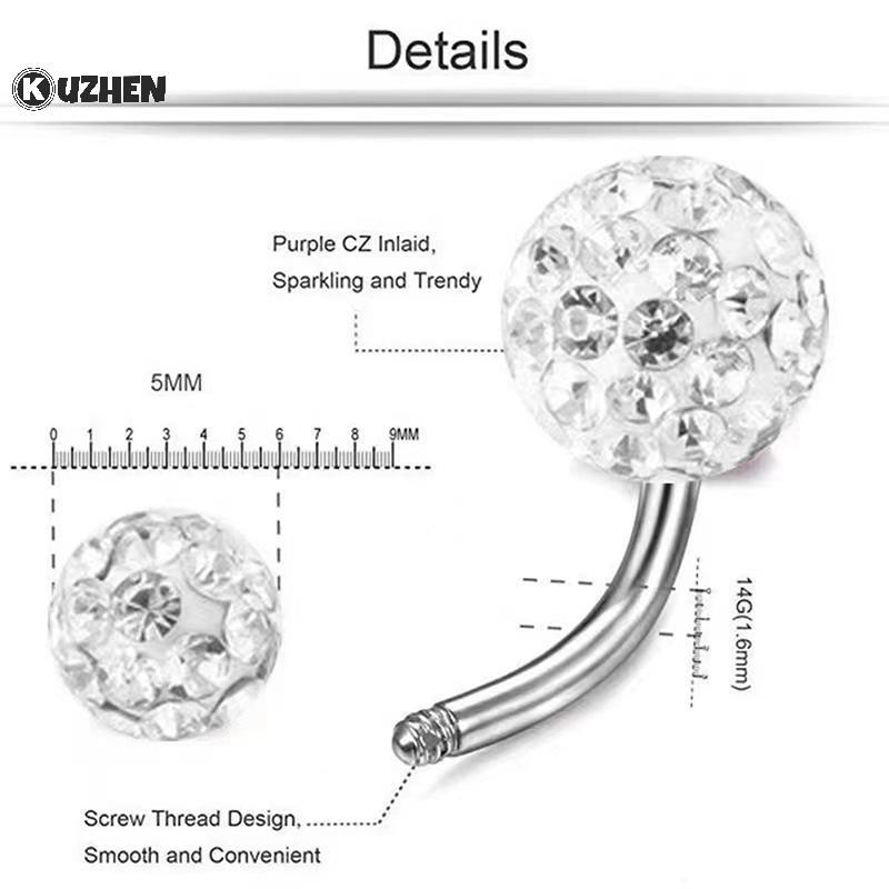 KUZHEN 1 Bóng Pha Lê Bụng Nút Nhẫn Thép Không Gỉ Zircon Rốn Xuyên Bụng Xuyên Dễ Thương Rốn Thanh HOT