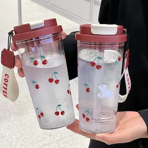 PlumHOUSE Bình Nước 580ml Có Ống Hút – Bình Nước Cho Học Sinh Họa Tiết Dễ Thương, Chịu Nhiệt, Tiện Mang Đi