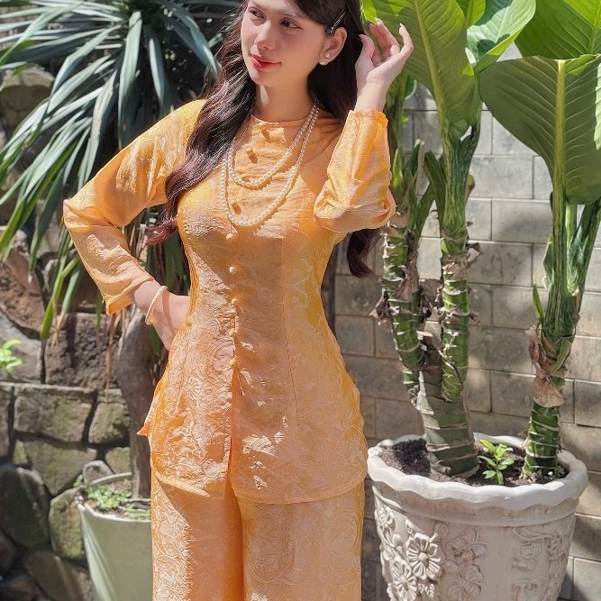 B.A197 - Bộ Bà Ba Gấm Tơ Tencel Ánh Kim Dệt Hoạ Tiết Sang Mịn ( Quần Cùng Chất Dây Kéo )