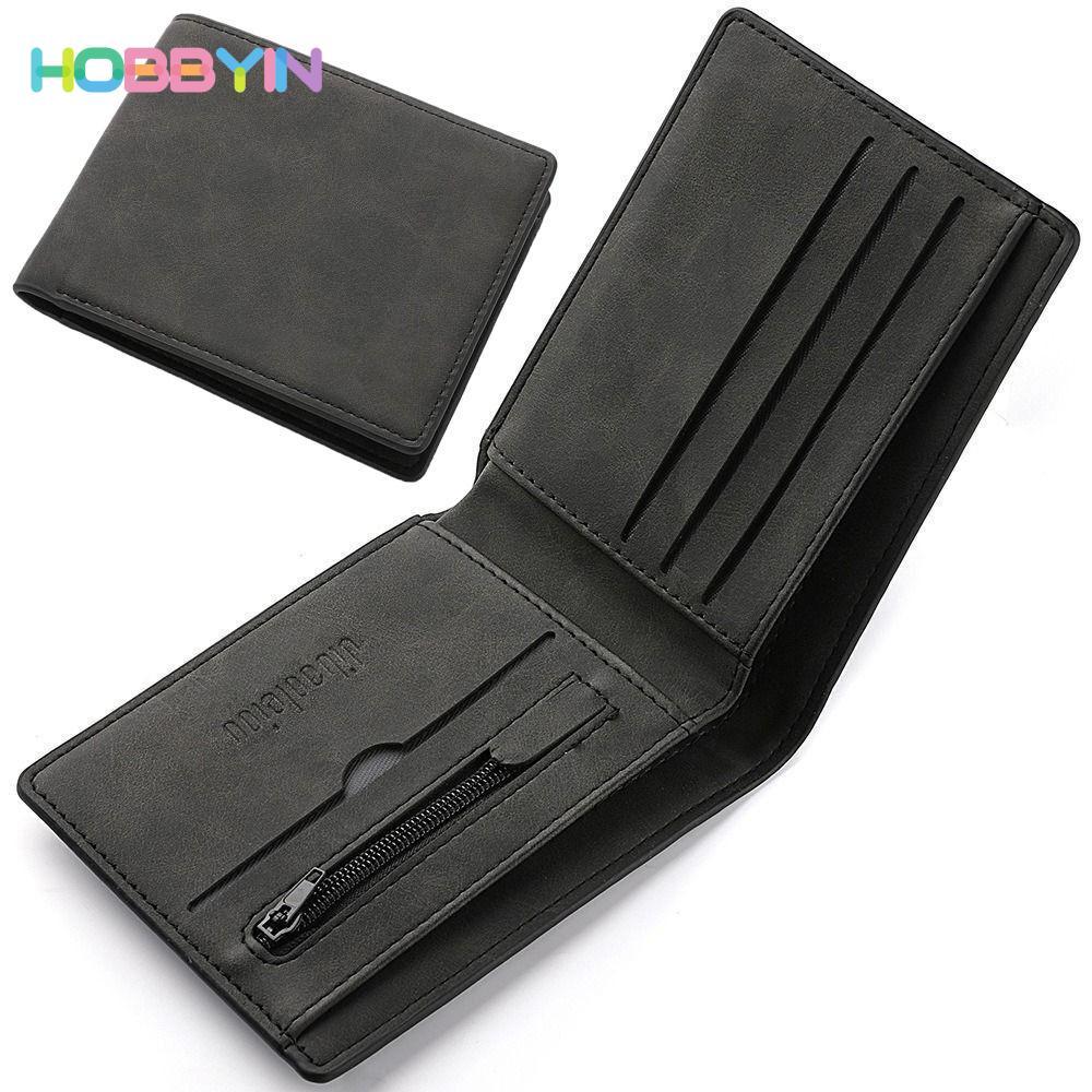 Ví nam HOBBYIN, Ví đựng tiền xu có khe cắm nhiều thẻ, Ví ngắn thời trang bằng da PU dung lượng lớn