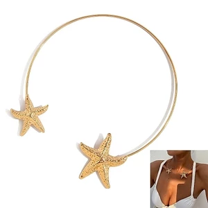 OXXGGKAO Phong Cách Hoa Sao Biển Mở Đầu Vòng Cổ Handmade Dây Xích Xương Đòn Có Thể Điều Chỉnh Cho Đi Biển Ngày Lễ Và
