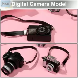Máy ảnh búp bê thu nhỏ JVSUB Tỉ lệ 1: 12 Mini SLR Đồ chơi trẻ em có đai đen