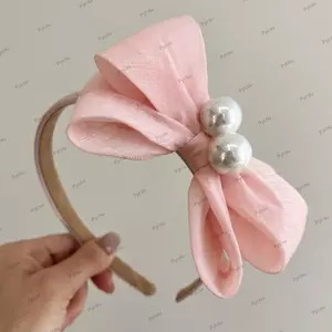 Băng Đô Nơ PYCOU, Băng Đô Nơ Nữ Phong Cách Ngọt Ngào Ngọc Trai Lớn, Mũ Xu Hướng Vải Mềm Kawaii Tóc Phụ Kiện Tóc Nữ