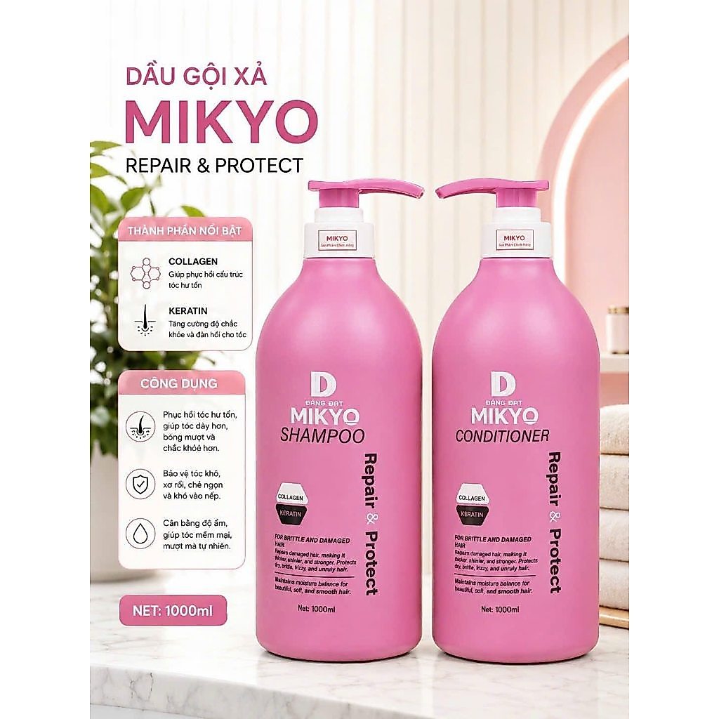 Dầu gội và dầu xả Mikyo 1000ml kiểm soát dầu, giảm gàu ngứa, làm tóc mịn màng sáng bóng