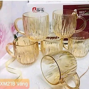 Bộ 6 Ly Côc Thuỷ Tinh Cherry Chịu Nhiệt Màu Hổ Phách Có Quai Cầm