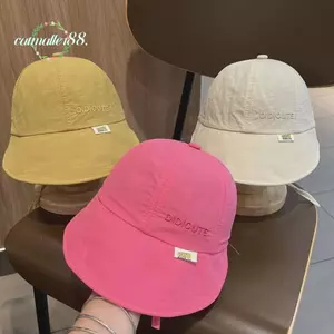 CATMALLER88 Mũ ngư dân trẻ em, Mũ xô mái vòm màu trơn vành rộng, Kem chống nắng thời trang chống tia cực tím Mũ chống nắng bé gái