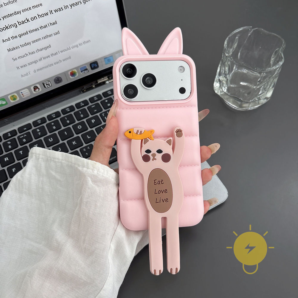 Phone Case For iPhone 17 Pro Max 16 15 14 13 12 with Griptok TPU Cartoon Cat with Griptok Ear Fox Aesthetic Korean Cute