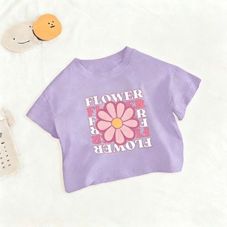 COD✅ (Hồ Chí Minh) kẹo saon Áo thun ngắn tay in chữ hoa bằng vải cotton phù hợp cho bé gái từ 8kg đến 46kg