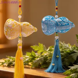 JUNYUE88US Túi thêu thổ cẩm bầu, truyền thống với gói cốc tua rua, Mugwort phước lành phong cách Trung Quốc may mắn lấp đầy bầu Mặt dây chuyền thuyền rồng