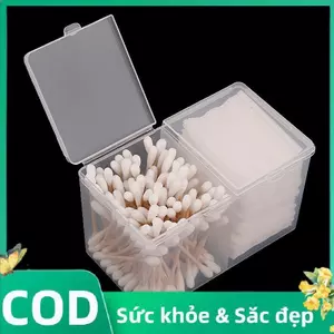 Trong Kho Nhựa Trong Suốt Bông Tăm Bông Hộp Lưu Trữ Chống Bụi Trang Điểm Tổ Chức Cá Tuyết