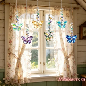 6 Chiếc Acrylic Pha Lê Bướm Suncatcher Treo Trang Trí Cầu Vồng Máy Làm Mặt Dây Chuyền Lăng Kính Giả Cho Cửa Sổ