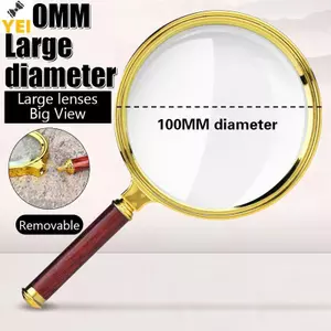 < YEI > Kính lúp cầm tay 10X Kính lúp tay cầm bằng gỗ gụ cổ Ống kính 60mm-100mm dành cho người cao tuổi Khoa học Kiểm tra đọc sách Mới