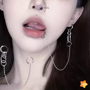 Phong Cách Thoáng Mát Giả Kẹp Môi Bông Tai Punk Dây Xích Liên Kết Bông Tai Bản Lề Môi Nhẫn Dành Cho Nữ Trang Sức Thời Trang Phụ Kiện Mới