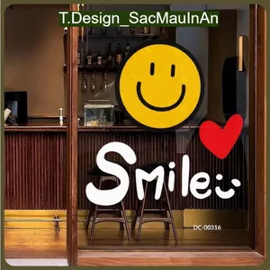 Decal Dán Kính Họa Tiết Smile Đáng Yêu , Trang Trí Nhà Cửa, Cửa Kính, Quán Cafe, Cửa Hàng – T.Design