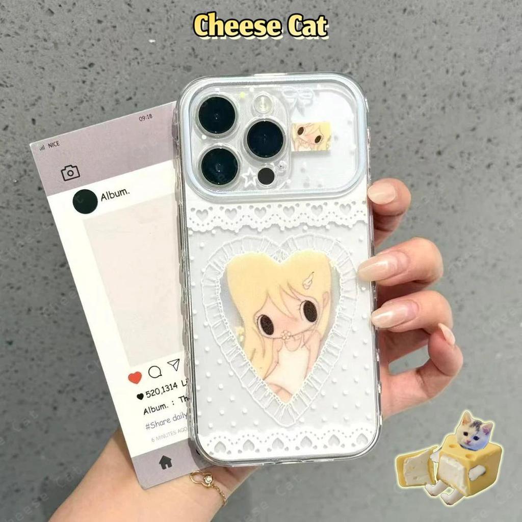 Ốp điện thoại hình cô gái tình yêu màu xanh ren cho iPhone 13 14 Xs XR 11 12 15 Plus 16 12 11 17 Pro Max