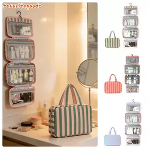 FAVORITEGOODS Hộp đựng mỹ phẩm, Treo có móc Túi đựng đồ vệ sinh du lịch, Túi đựng mỹ phẩm 4 tầng sọc di động ngoài trời
