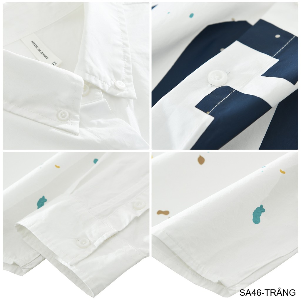 SA46 - Áo sơ mi nam dài tay in chữ AGGP phong cách streetwear, dáng rộng, chất cotton thoải mái