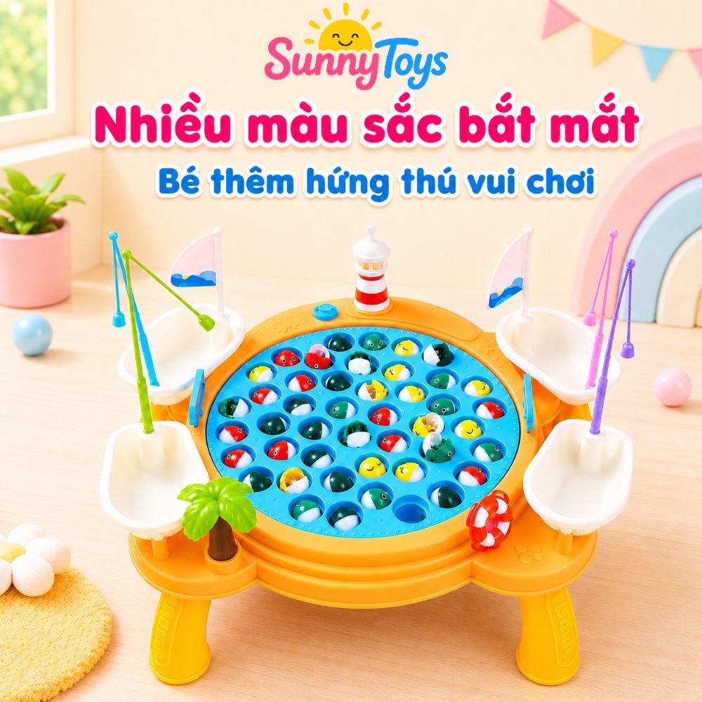 Bàn Câu Cá Phát Nhạc SunnyToys 45 Món - Bé Câu Cá Vui Nhộn, Luyện Tay Mắt