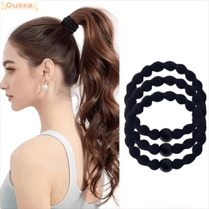Dây buộc tóc OUSXA, Dây buộc tóc đính cườm màu đen co giãn, Dây cao su giữ chắc cổ điển dành cho nữ