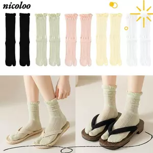 NICOLOO 1 Đôi Tất Hai Gót, Tất Sọc Mỏng Ngón Chân Chia, Kem Màu Kẹo Chải Cotton Mềm Mại Thoáng Khí Lưới Tất Người Phụ Nữ Mùa Hè