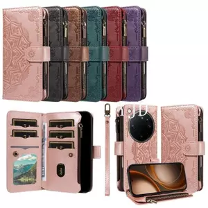 YJD Ốp Lưng Cho OPPO Find X9 Da Mandala Siêu Nổi 9 Tờ Khe Cắm Thẻ Dây Đeo Tay Chống Rơi Vỏ Điện Thoại