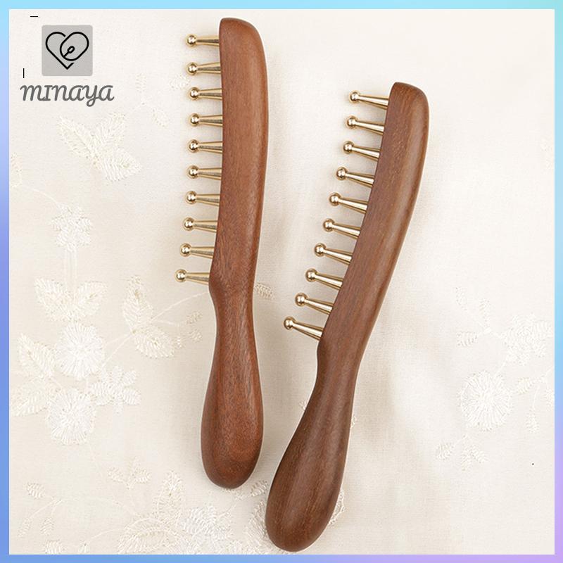 [MINAYA] Máy mát xa bằng đồng & gỗ 10 tầng dành cho đầu Kinh tuyến Trị liệu và thư giãn Gỗ đàn hương vàng cạo Guasha Tay cầm dài VN