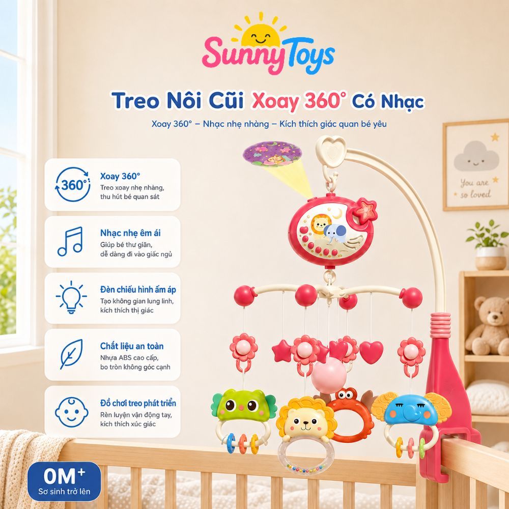 Treo Nôi Cũi Cho Bé Sơ Sinh SunnyToys - Xoay 360 Độ, Có Nhạc Và Điều Khiển Từ Xa