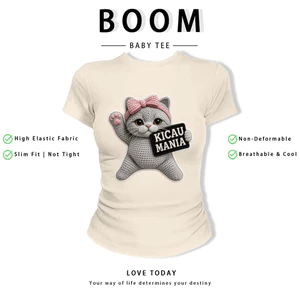 BOOM Áo Baby Tee Nữ Cotton Ôm Body-Áo Thun Ngắn Tay Y2K In Hình PhongCách Mùa Hè, Cổ Tròn Hàng Đầucách hàn quốc phong254