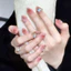 Miếng Làm Móng Tay Ngọt Ngào Dễ Thương Màu Trắng Nữ Tính Phong Cách Bướm Hoa Blush Vừa Dài Đeo Móng Tay