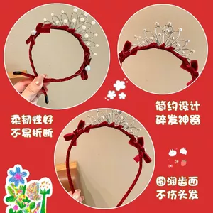 Công Chúa Tính Khí Kim Cương Giả Vương Miện Đầu Năm Mới Đỏ Retro Nhung Nơ Băng Đô Đảng Sinh Nhật Mũ 6.12