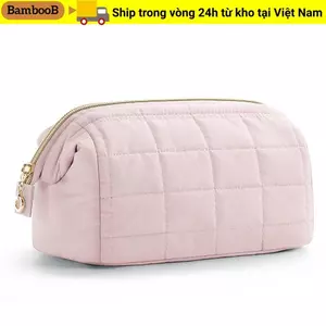 Túi đựng mỹ phẩm du lịch BAMBOOB, Túi trang điểm dung tích lớn có đệm phồng, Túi đựng đồ trang điểm dành cho nữ màu trơn Túi đựng đồ vệ sinh mở rộng