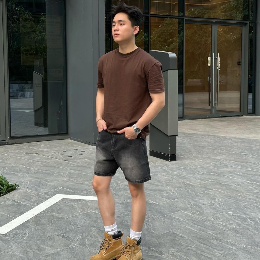 Quần Short Jean Nam DIN, Quần Bò Đen Bạc Form Trên Gối, Chất Denim Mềm Phối Đồ Dễ, Phong Cách Street Wall JD818