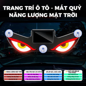 Đèn Mắt Quỷ Kính Sau Ô Tô Trang Trí Xe Thể Thao, Đèn LED Neon Thở 7 Chế Độ, Năng Lượng Mặt Trời Kèm Cổng Sạc Type-C