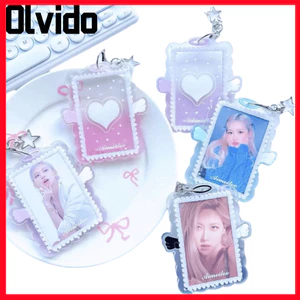 Hộp đựng thẻ OLVIDO, Đôi cánh thiên thần đầy màu sắc Giá đỡ Photocard 3 Inch của Kpop, Dễ thương với Móc khóa Màn hình Túi đựng thẻ Acrylic Mặt dây chuyền