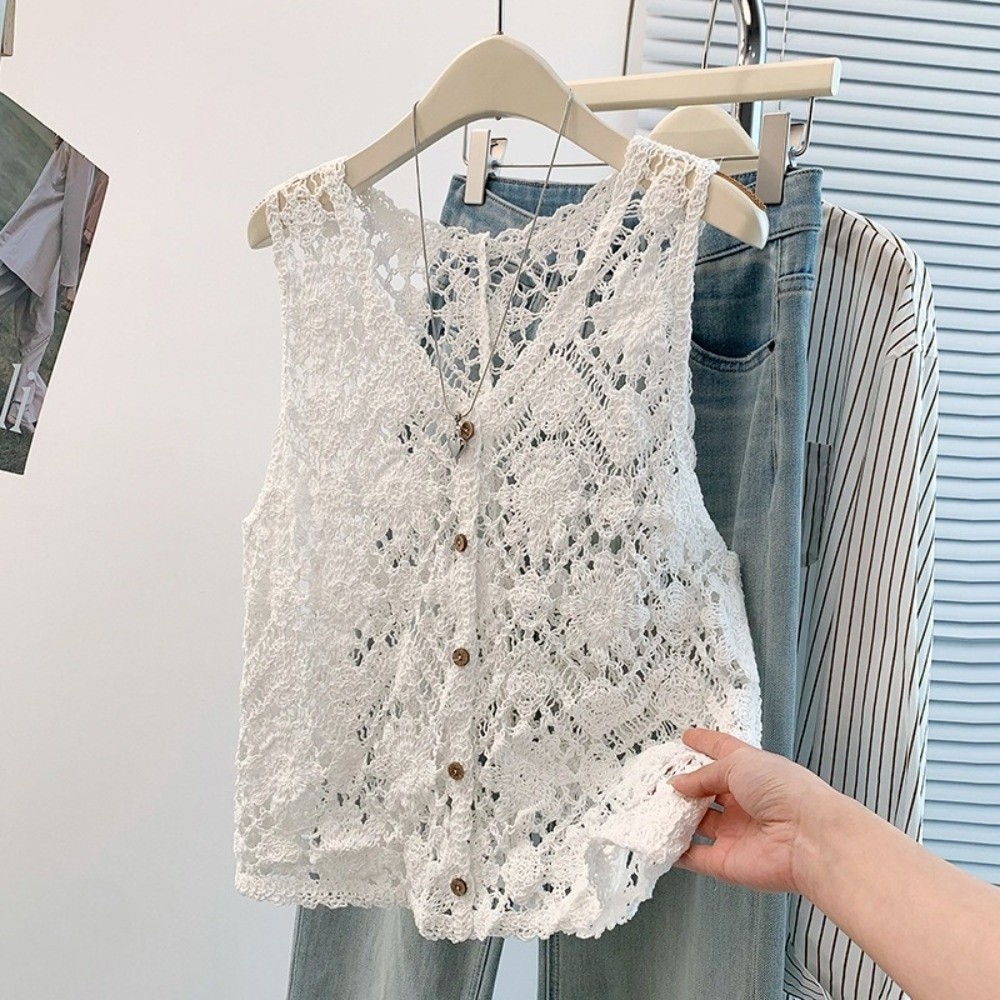 Áo Vest móc FEDAOG, Áo len cardigan rỗng họa tiết Boho, Thiết kế nhiều lớp đa năng Áo len cardigan không tay dáng rộng vừa vặn cho nữ