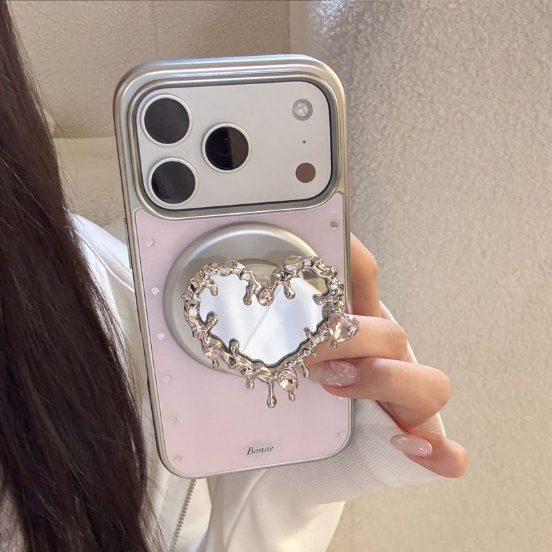 Ốp lưng Gilt Mirror Apple 17promax iPhone16 Giá đỡ từ tính 15 Thích hợp cho 14 Mạ mát ngọt ngào 17
