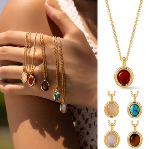 Vòng cổ mặt dây chuyền đá tự nhiên hình bầu dục mạ vàng, nhiều màu sắc Trang sức thời trang dành cho nữ Cô gái