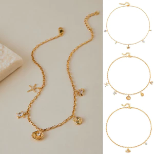 Vòng cổ vỏ sò mạ vàng Bohemian, chuỗi mặt dây chuyền hình sao biển và pha lê