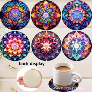 Hoa sơn phẳng bằng gỗ mới Mandala 2D Coaster bằng gỗ 6 kết hợp