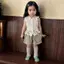 Áo sơ mi bé gái Mori Style Chấm bi ren dây rút Áo không tay + Quần