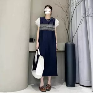 Đầm cổ tròn phong cách dịu dàng ngọt ngào dành cho nữ mùa hè Size lớn dáng rộng giản dị Váy dài vừa phải độc đáo